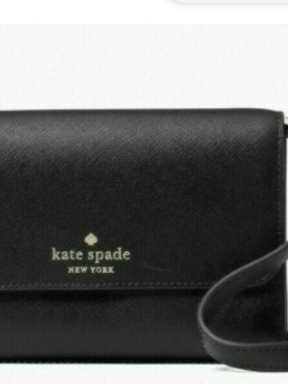 > kate spade Black Saffiano Leather Continental Sholder Bag with Gold Logo - Picture 2 of 11